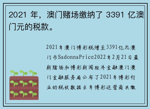 2021 年，澳门赌场缴纳了 3391 亿澳门元的税款。