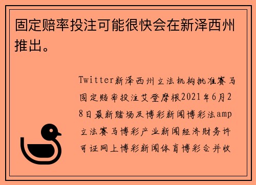 固定赔率投注可能很快会在新泽西州推出。